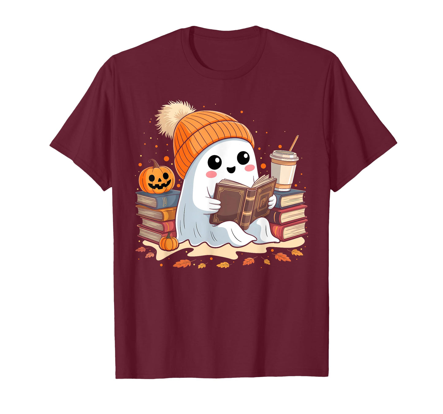Ghost Reading Book Lovers Halloween Cute Ghost Coffee Women T-Shirt