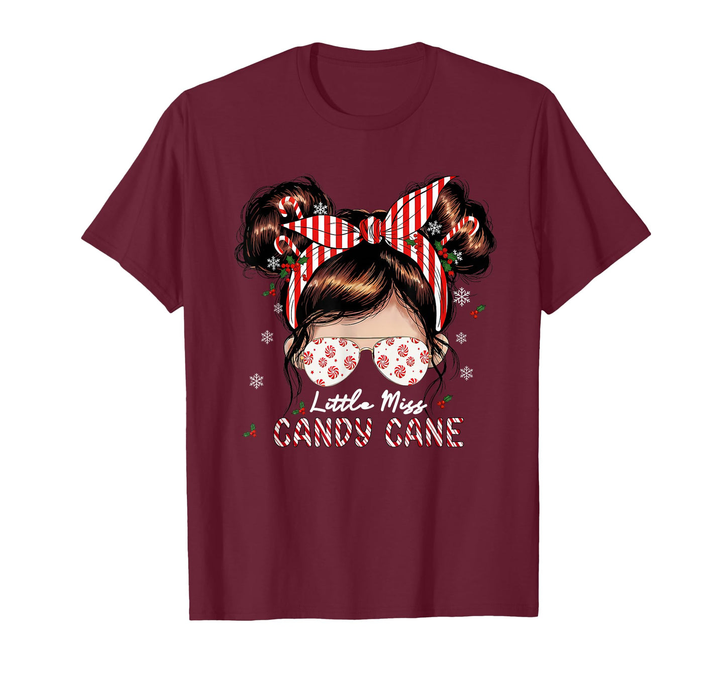 Little Miss Candy Cane Christmas Messy Bun Toddler Girl Kids T-Shirt