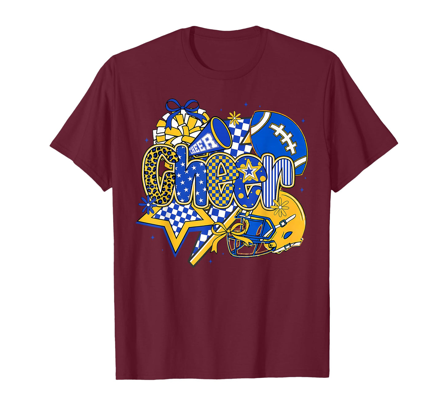 Retro Blue & Gold Cheer Football Game Day Coquette Bow T-Shirt