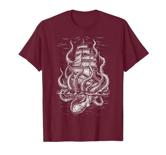 Call of the Kraken - Octopus with Pirateship T-Shirt