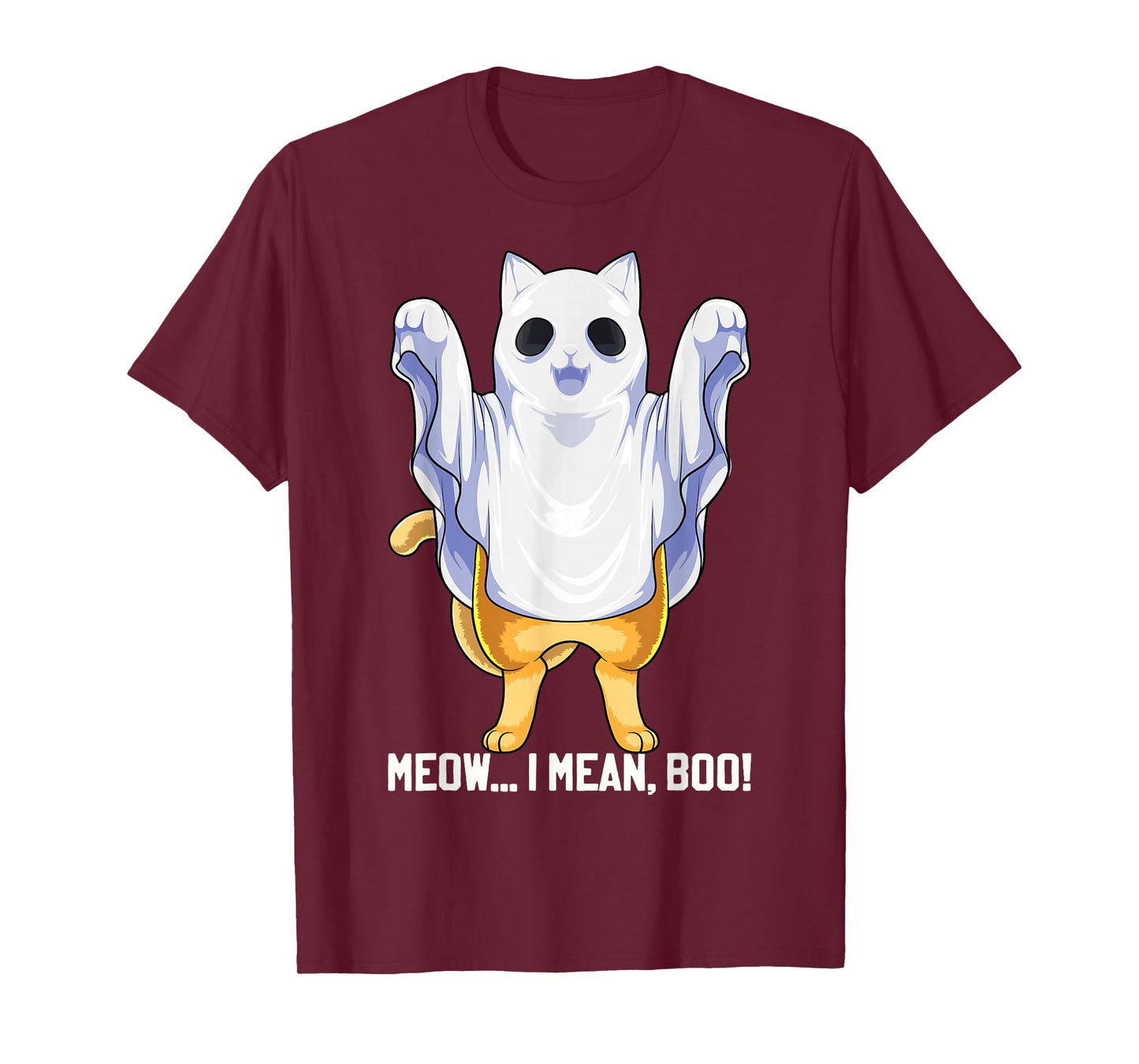 Meow I Mean Boo Ghost Cat Funny Halloween Costume Boys Kids T-Shirt
