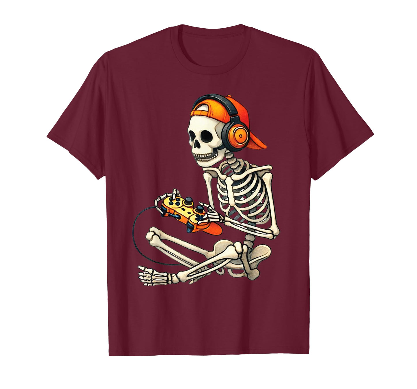 Halloween Skeleton Gamer Video Gaming Boys Men Kids Tees T-Shirt
