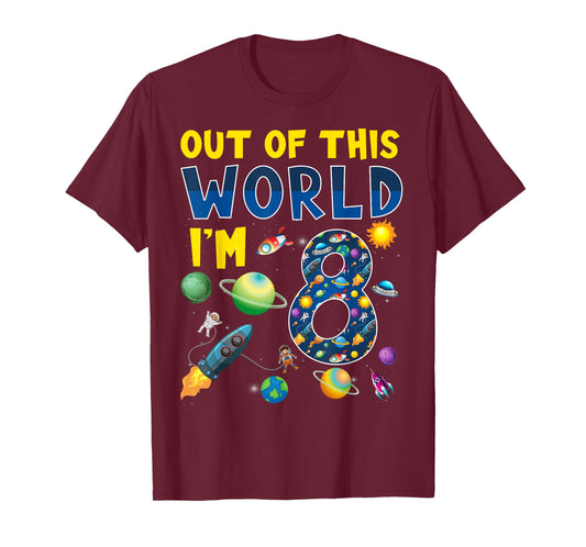 Out Of This World I'm 8 Space Rocket Birthday Party 8th T-Shirt