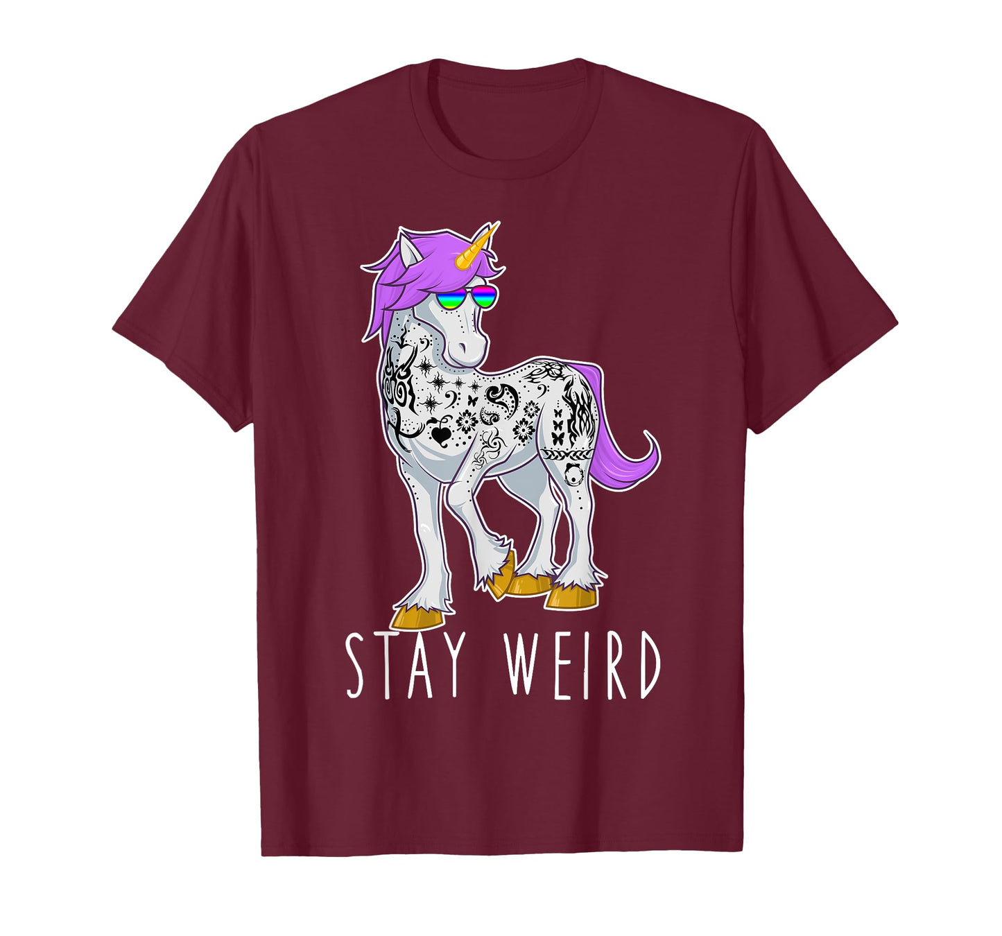 Stay Weird Unicorn with Sunglasses & Tattoos Novelty T Shirt T-Shirt