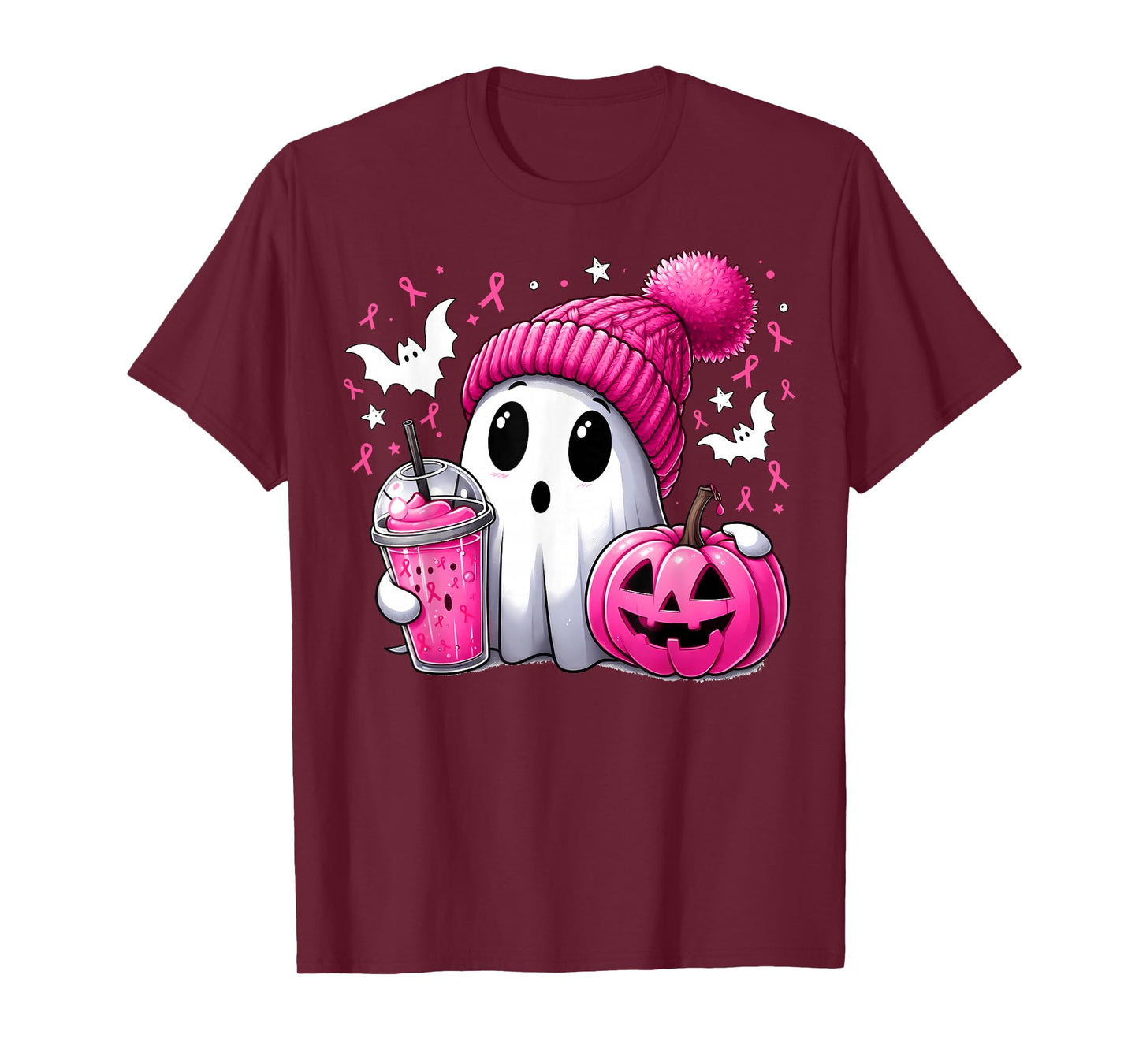 Cute Ghost Pink Ribbon Halloween Breast Cancer Awareness T-Shirt