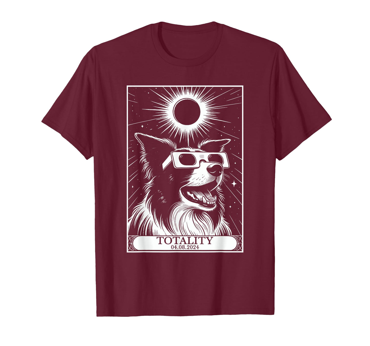 Solar Eclipse 2024 Totality Tarot Card Border Collie Dog T-Shirt for Men Women Kids