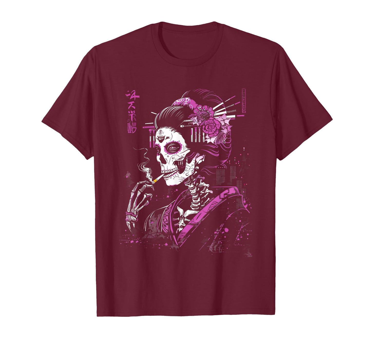 Anime Japanese Goth Cyberpunk City Skull Sugar T-Shirt