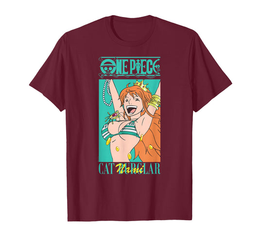 One Piece Anime Cat Burglar Nami Teal Logo T-Shirt