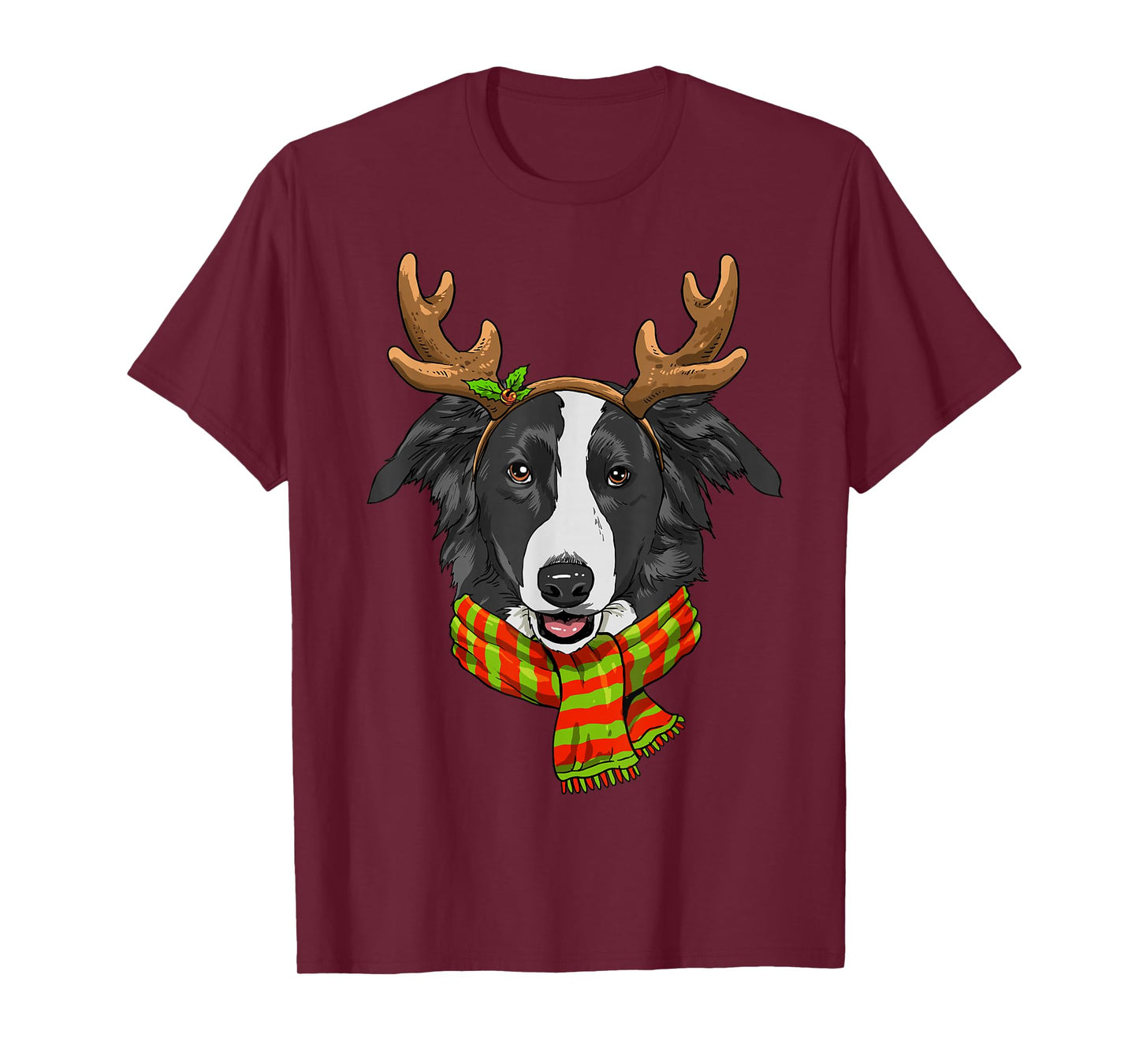 Border Collie Christmas Reindeer Antlers Dog Xmas T-Shirt