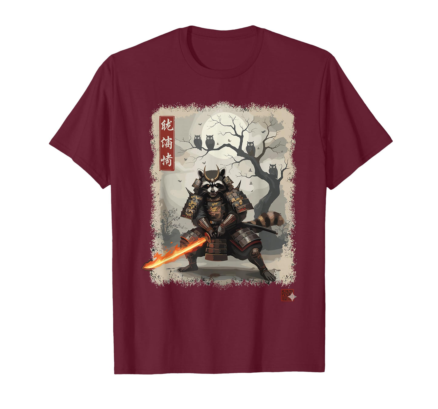 Samurai Raccoon Japanese Shirts for Men Warrior Vintage T-Shirt