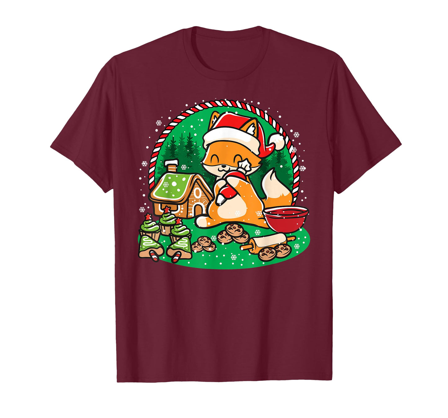 Gingerbread House Xmas Cookie Baking Team Cute Fox Baker T-Shirt