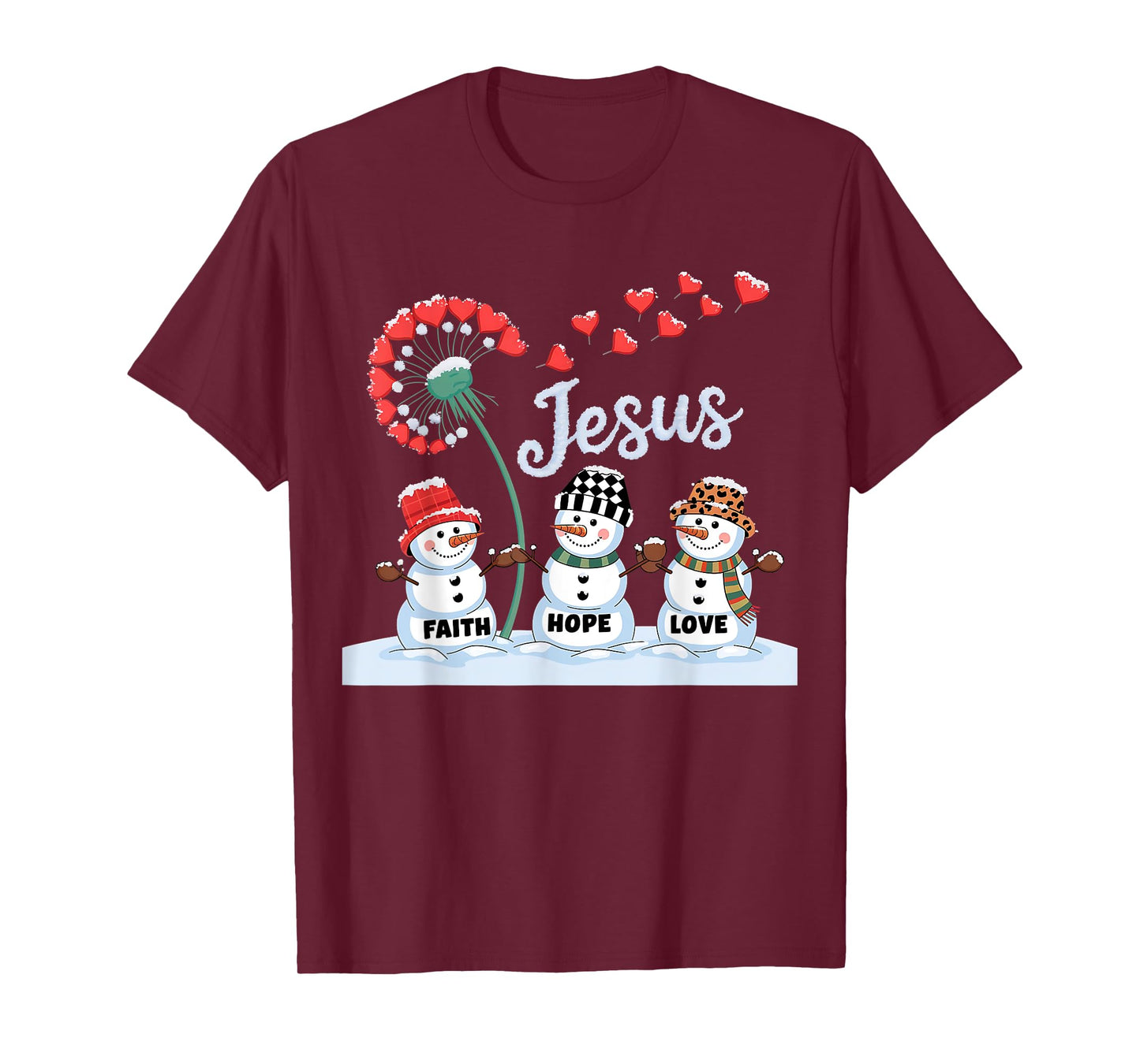 Jesus Faith Hope Love Snowman Plaid Leopard Christmas Women T-Shirt