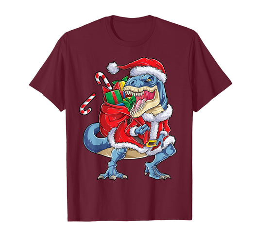Dinosaur Christmas Santa Claus T-rex Boys Men Funny Xmas T-Shirt