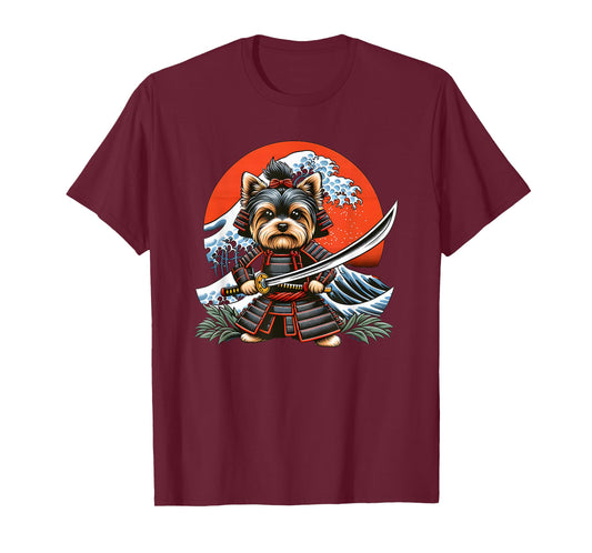 Otaku Yorkie dog Samurai Men Women Girls Kids T-Shirt