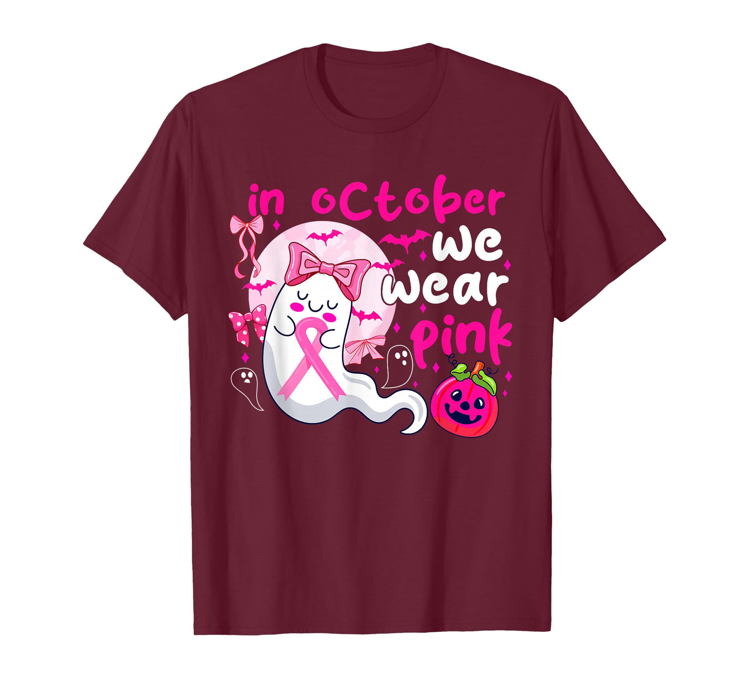 in October We Wear Pink Boo Ghost Breast Cancer Awareness T-Shirt