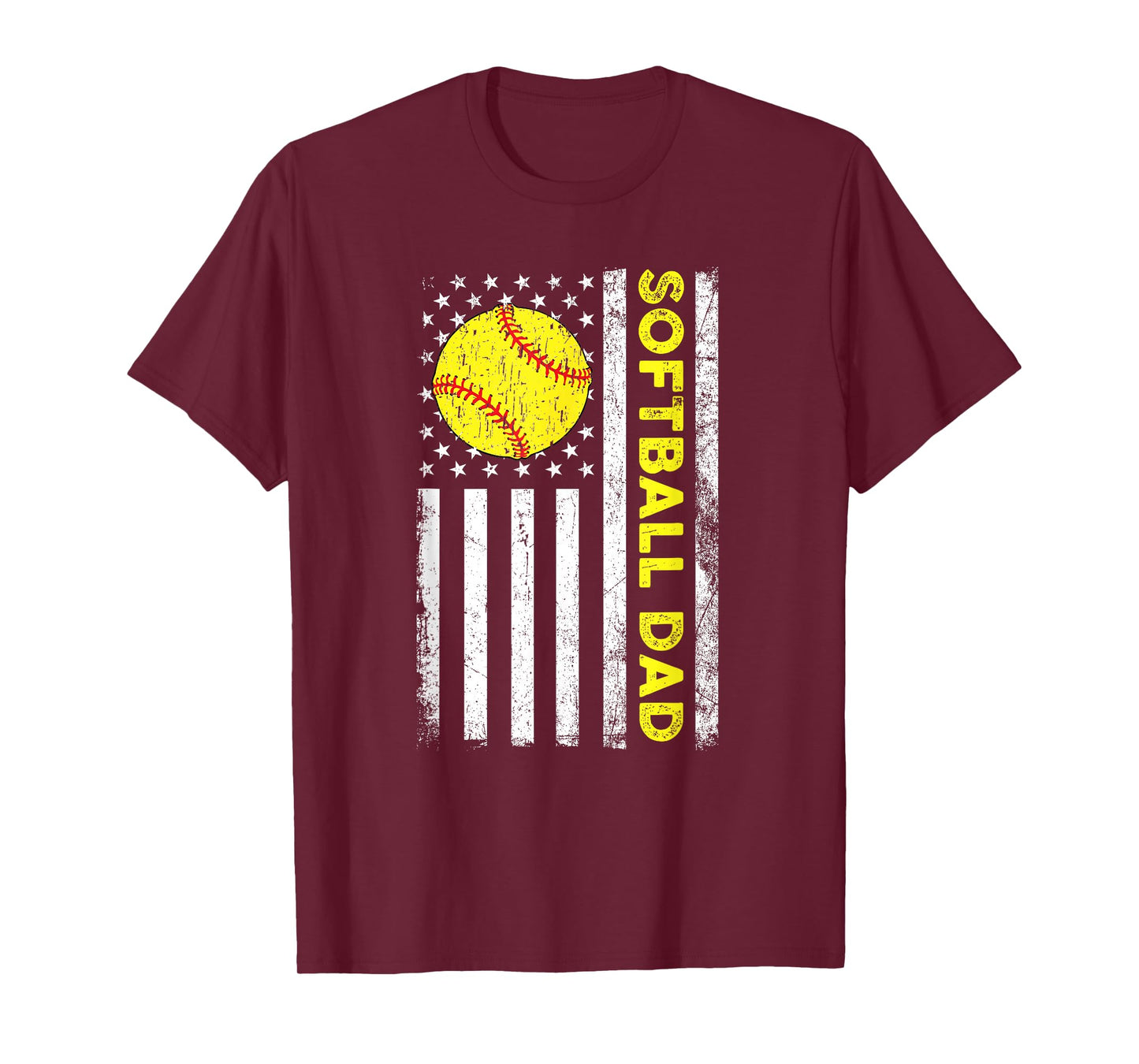 Softball Dad Distressed American Flag Fathers Day T-Shirt