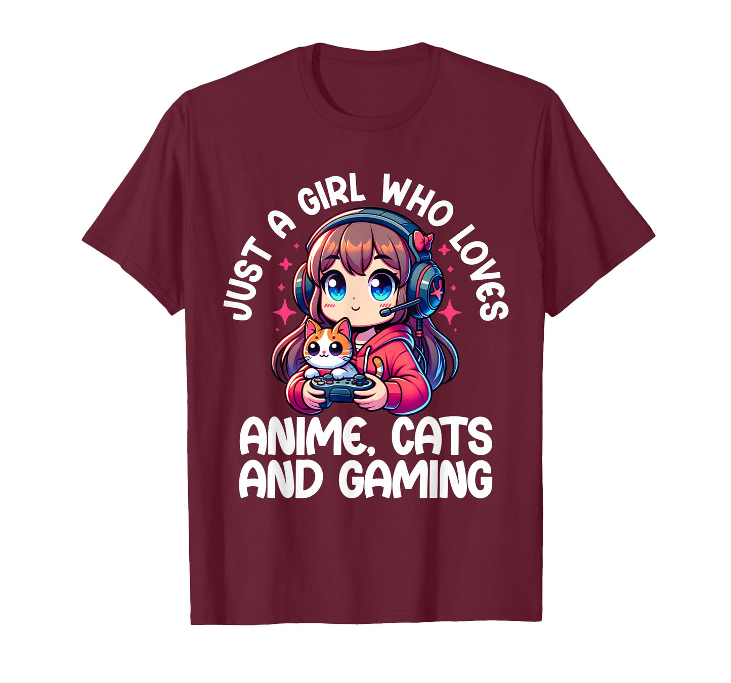 Just A Girl Who Loves Anime Cats And Gaming. Anime Cats T-Shirt