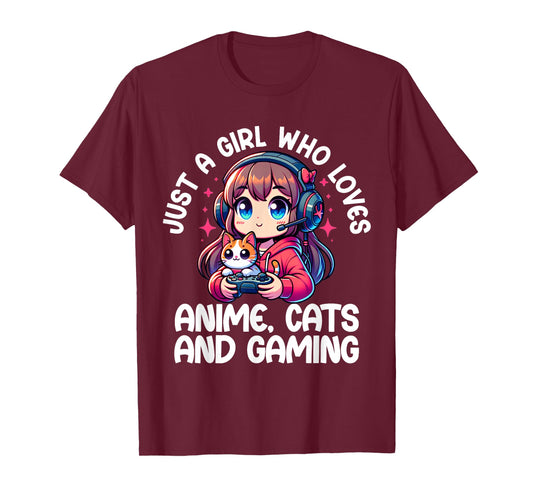 Just A Girl Who Loves Anime Cats And Gaming. Anime Cats T-Shirt