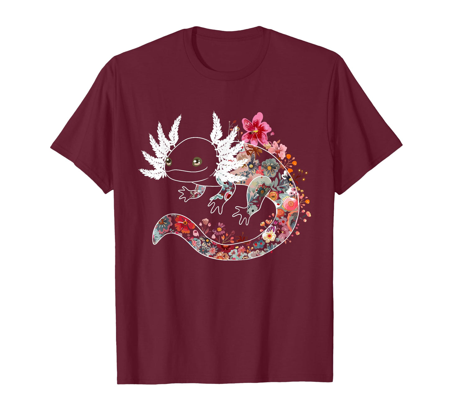 Axolotl Shirts For Girls Women Kawaii Anime Cute Floral T-Shirt