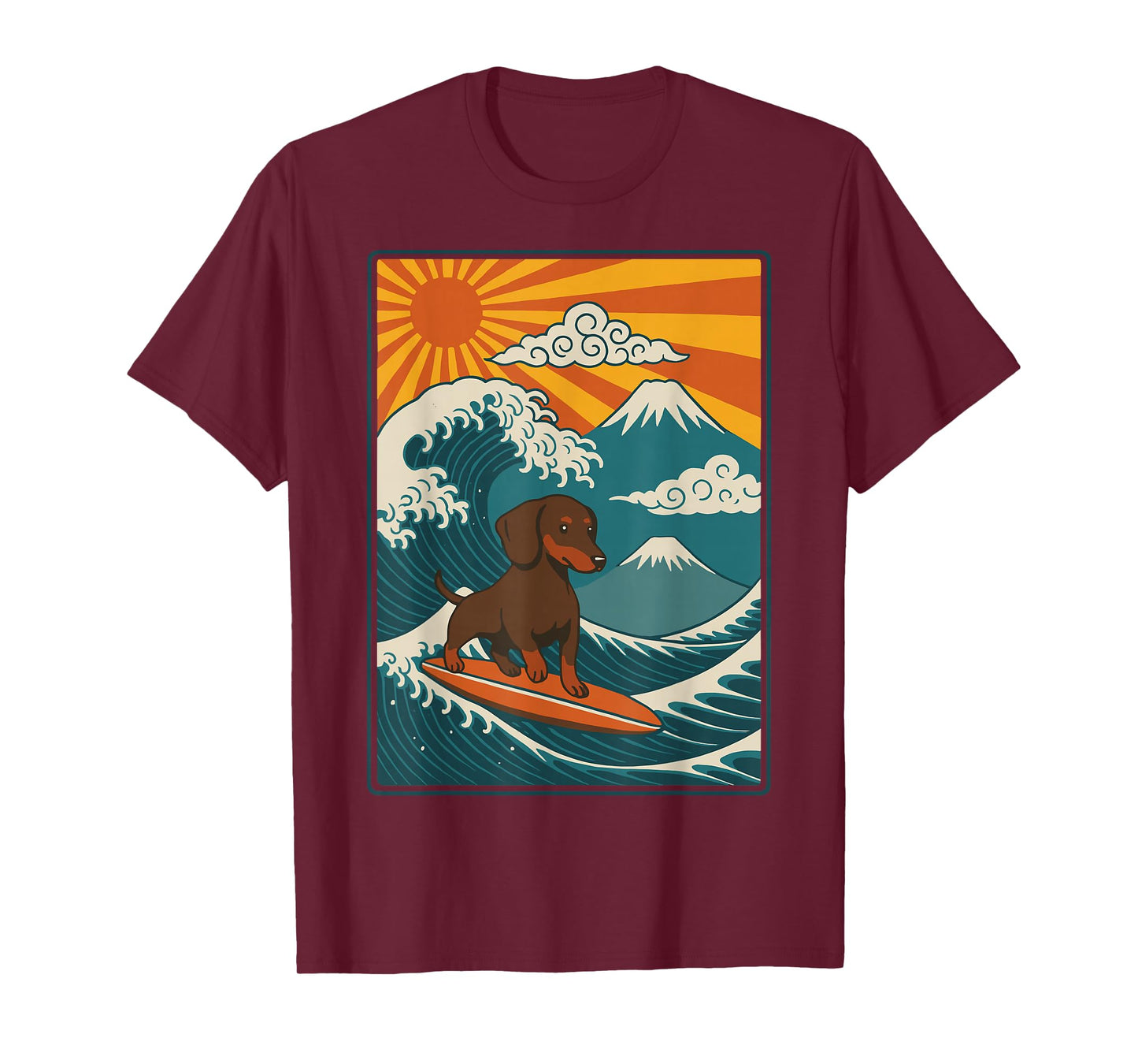 Dachshund Surfing Japanese Wave Weiner Dog T-Shirt