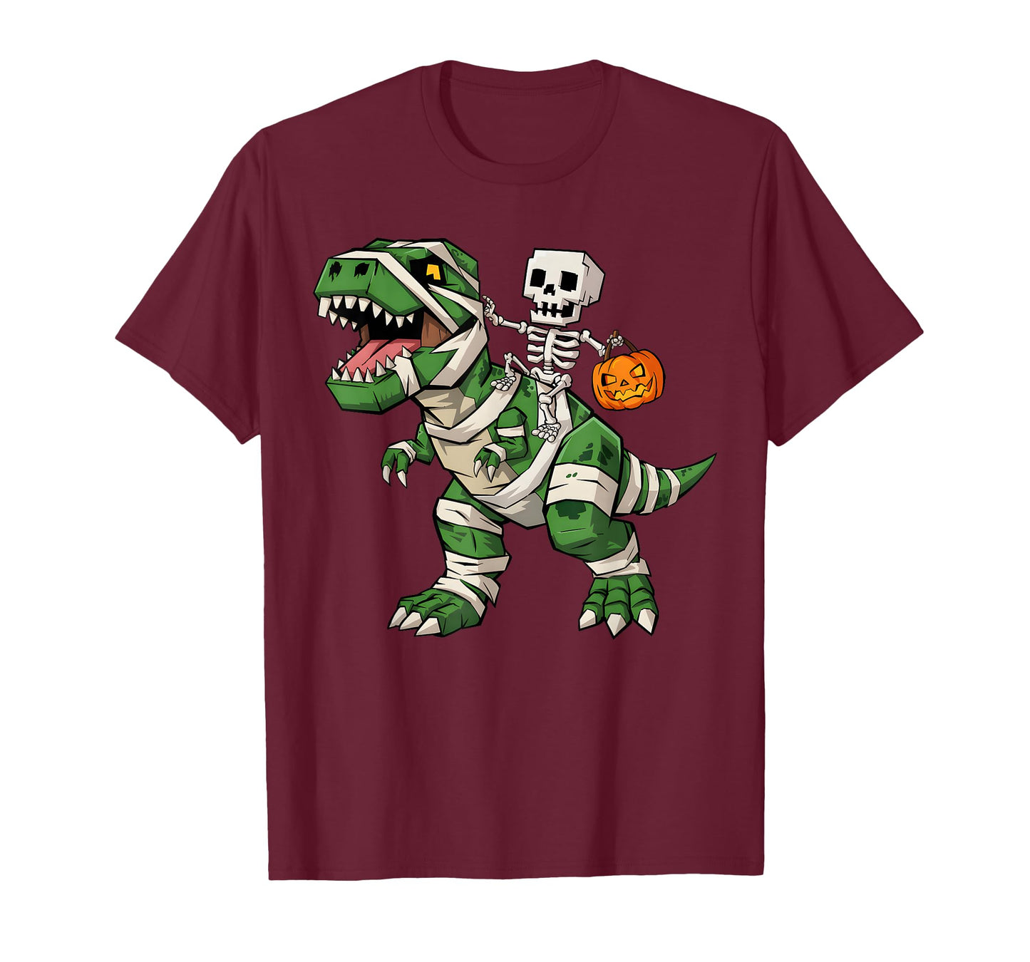 Skeleton Riding Mummy Dinosaur T rex Halloween Funny Gamer T-Shirt
