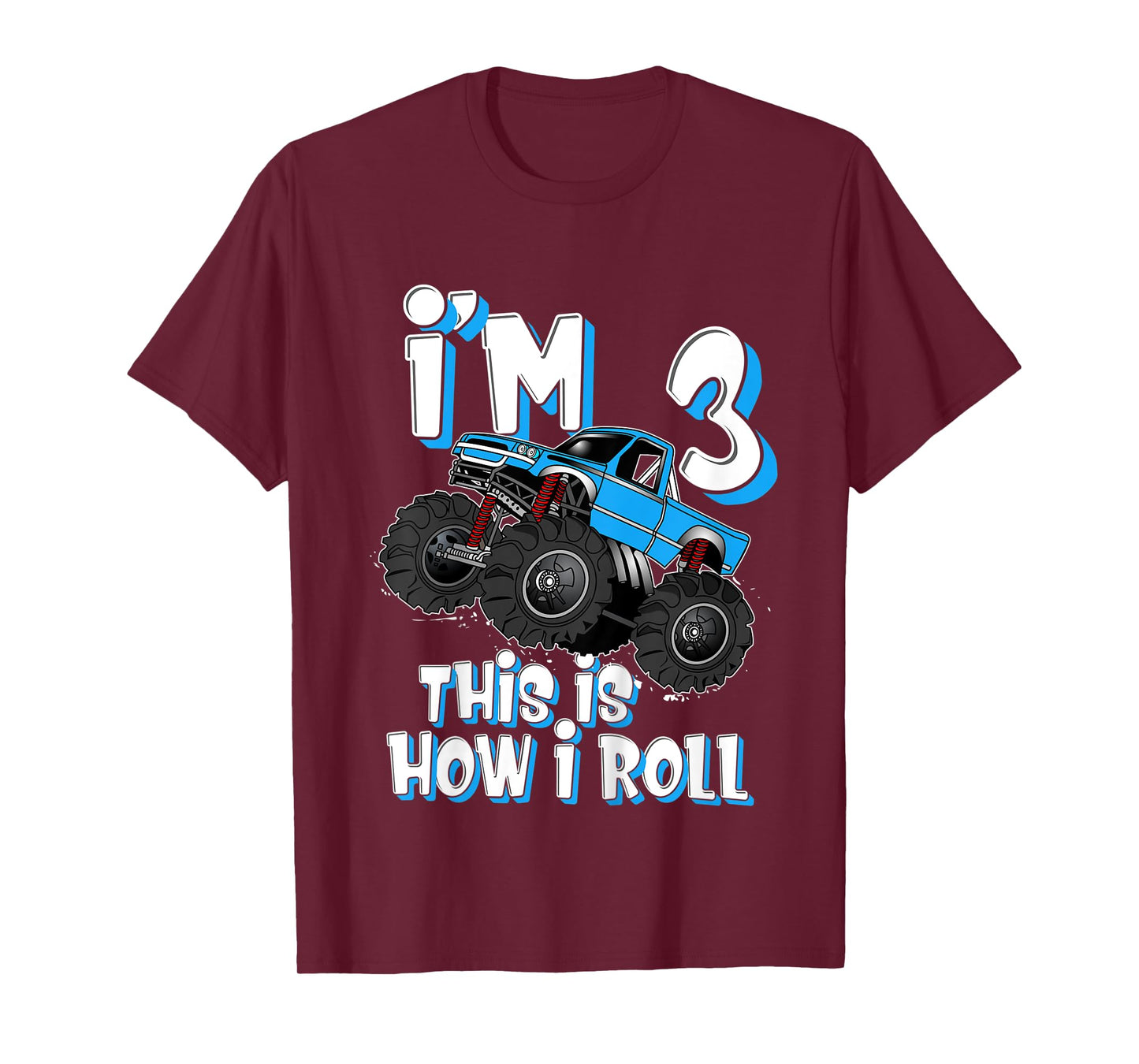 Kids Monster Truck I'm 3 This is How I Roll 3rd Birthday Party T-Shirt
