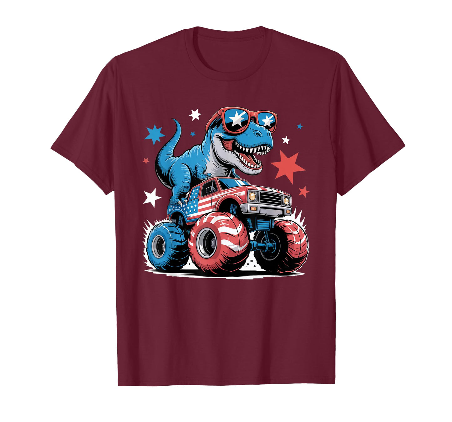 4th of July Patriotic Dinosaur Monster Truck USA Flag kids T-Shirt