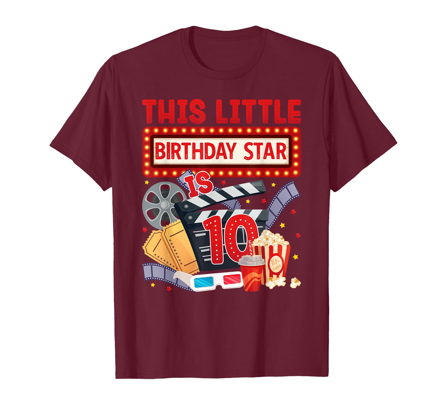 10th Movie Night Themed Birthday Ten Year Old Movie Lover T-Shirt