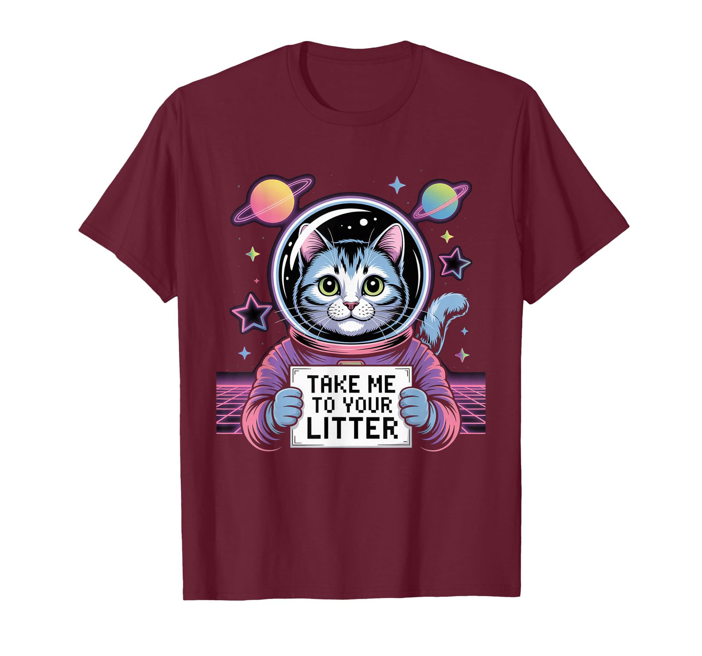 Take Me to Your Litter Funny Cat UFO Alien Space Men Women T-Shirt