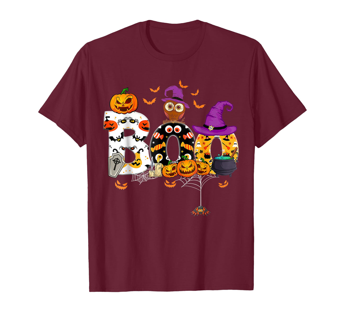 Boo Creepy Owl Pumpkin Ghost Halloween Men Women Kids T-Shirt