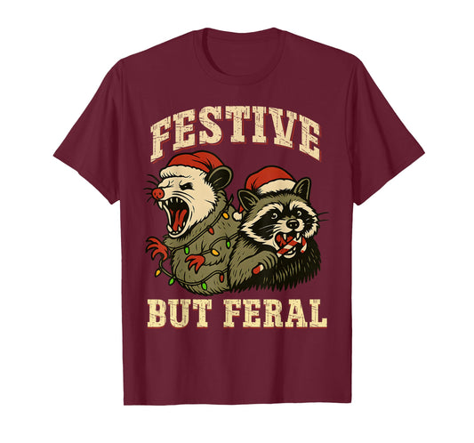 Funny Feral Christmas Raccoon and Possum Festive Xmas Animal T-Shirt