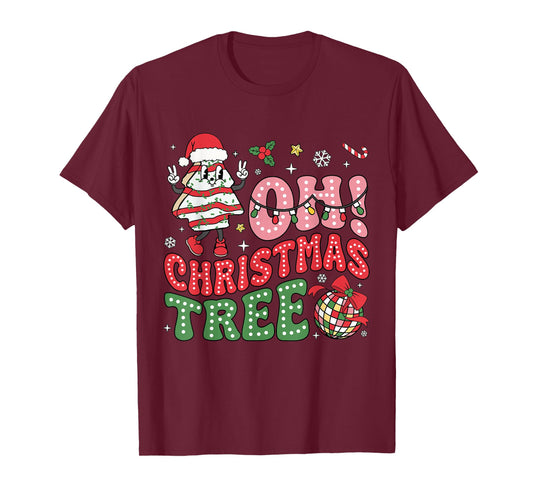 Groovy Oh Christmas Tree Cakes Funny Xmas Cake Lovers Women T-Shirt
