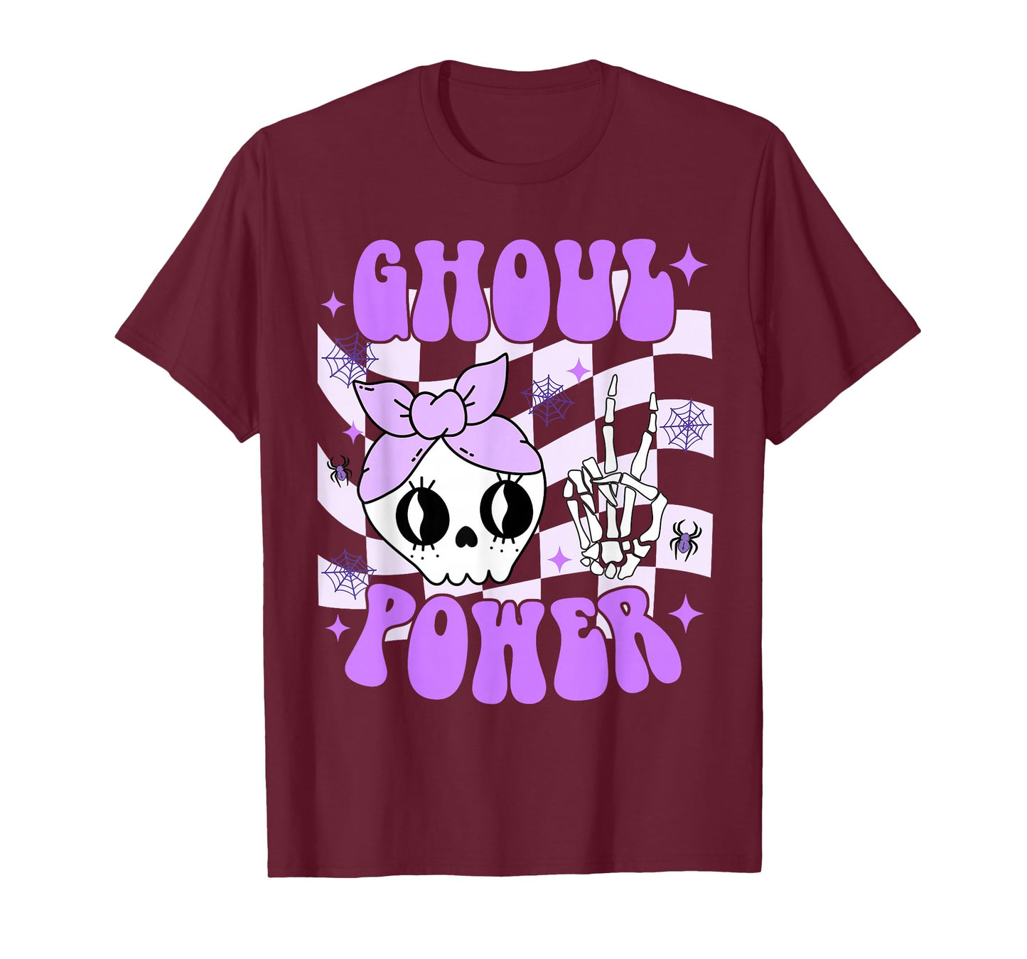 Ghoul Power Halloween Skeleton Peace Hand Checkered Girl Kid T-Shirt
