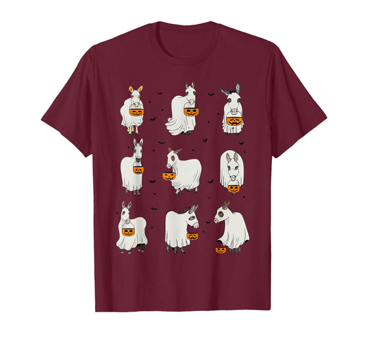 Spooky Donkey Ghost Halloween Donkey Animal Autumn Pumpkin T-Shirt