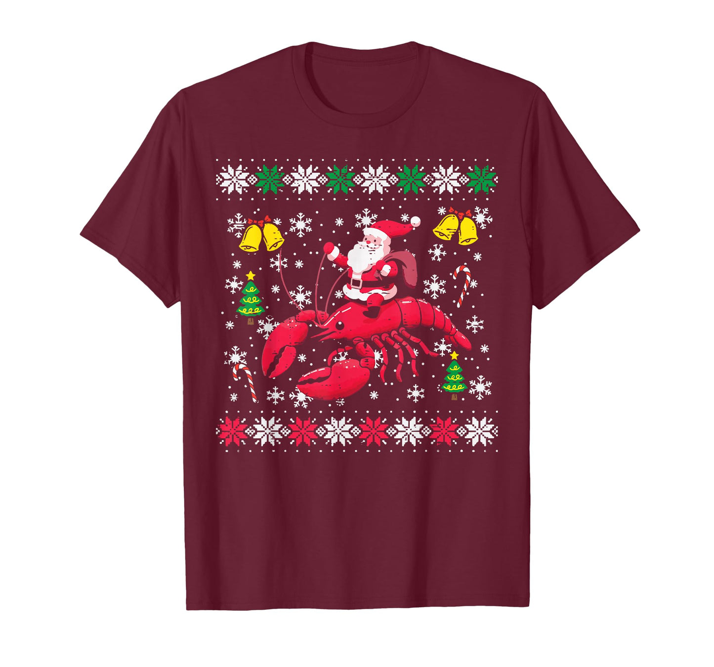Christmas Santa On Lobster Ugly Xmas Crayfish Men Women Kids T-Shirt