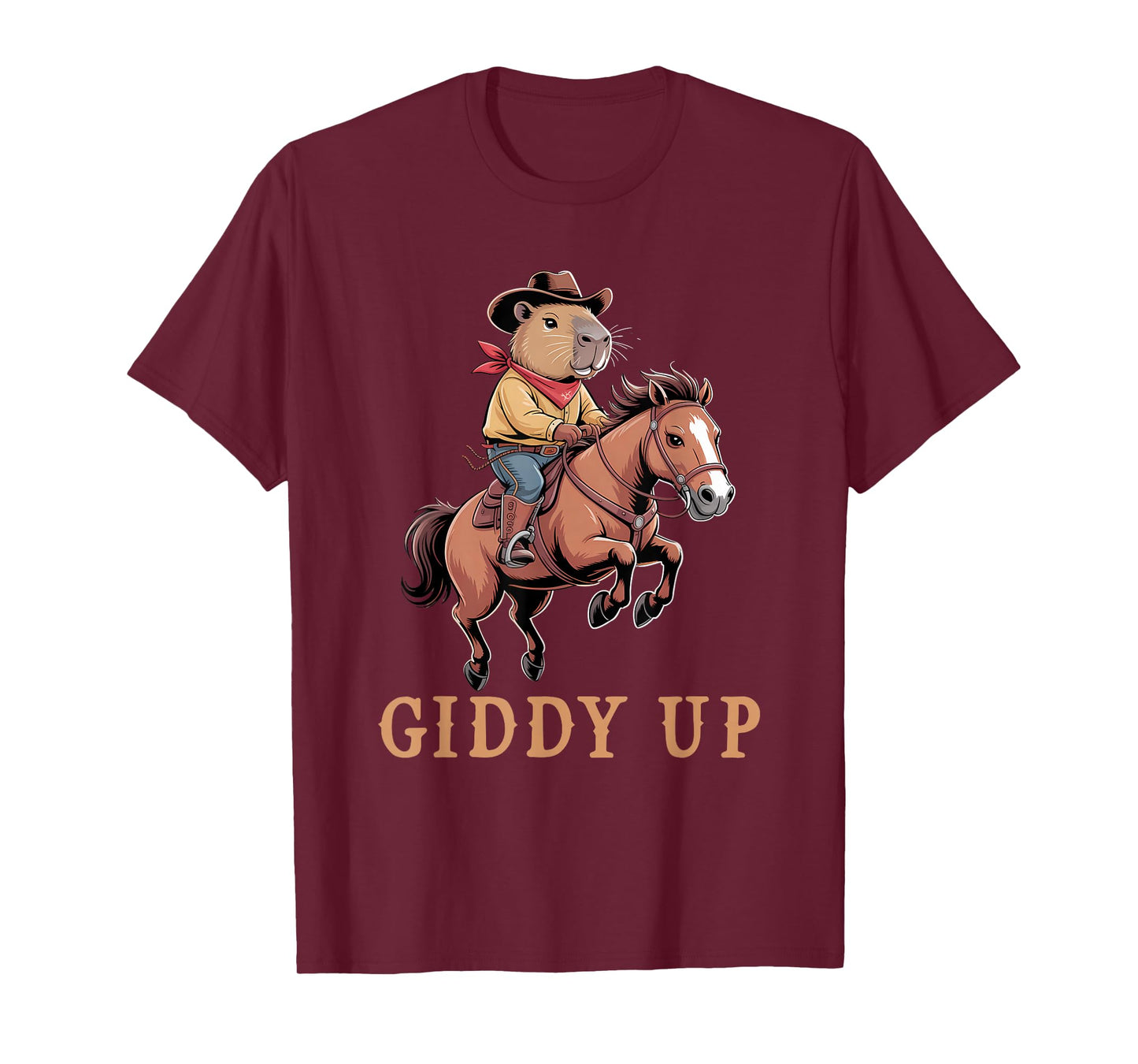Funny Capybara Cowboy Riding Horse Giddy Up Vintage Rodeo T-Shirt