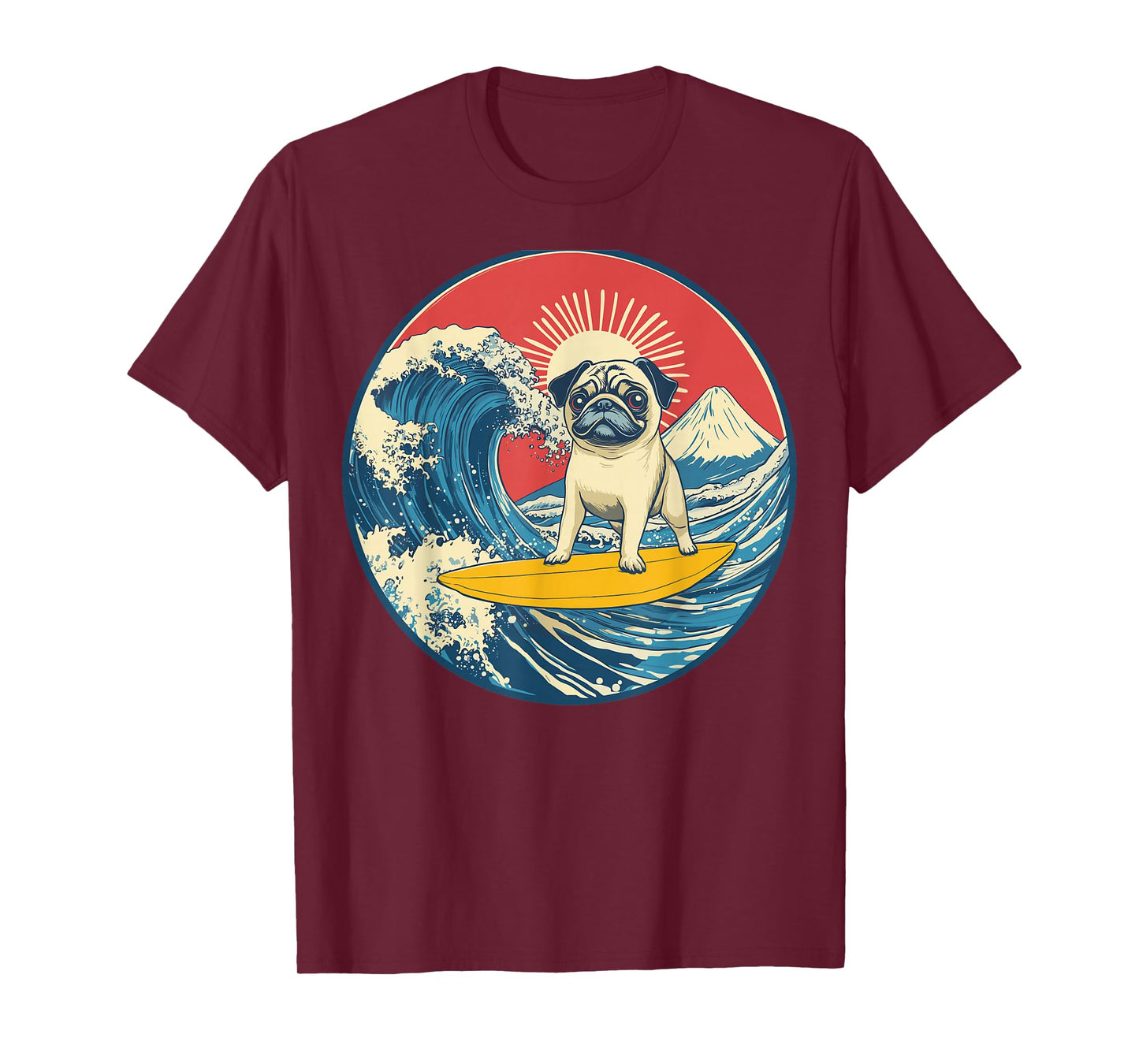 Japanese Pug Surfing Wave Great Wave Japan T-Shirt