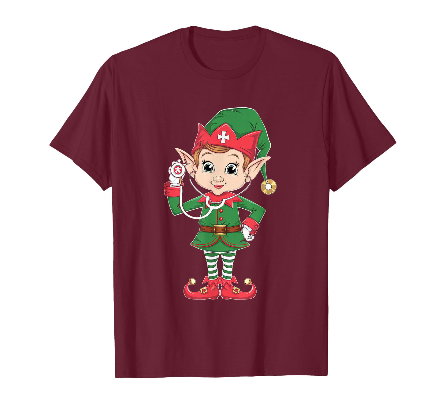 Cute Elf Nurse Scrub Tops Christmas Stethoscope Nursing Girl T-Shirt
