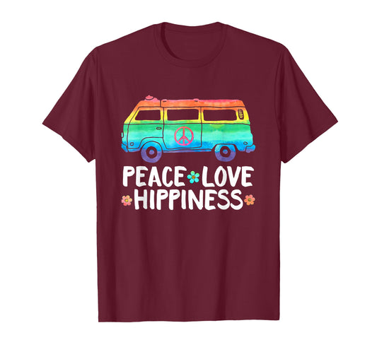 Peace Love Hippiness Rainbow Peace Symbol Flowers T-Shirt