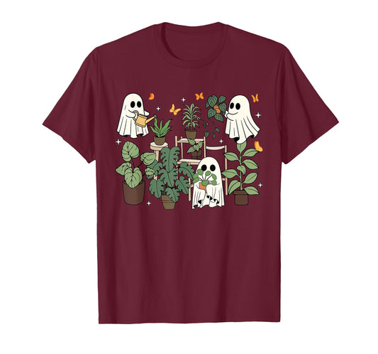 Ghost Plant Lady Retro Halloween Plants Spooky Mom Women T-Shirt