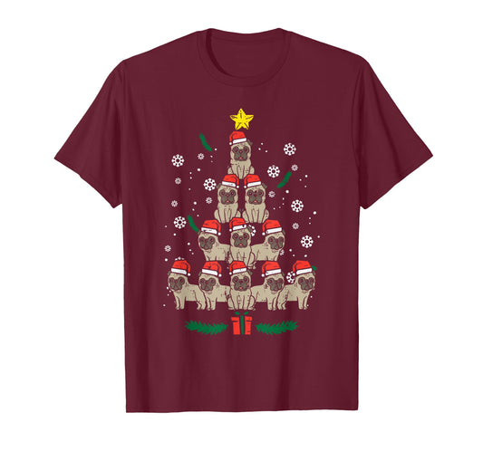 Pug Christmas Tree Dog Xmas Men Women Kids T-Shirt