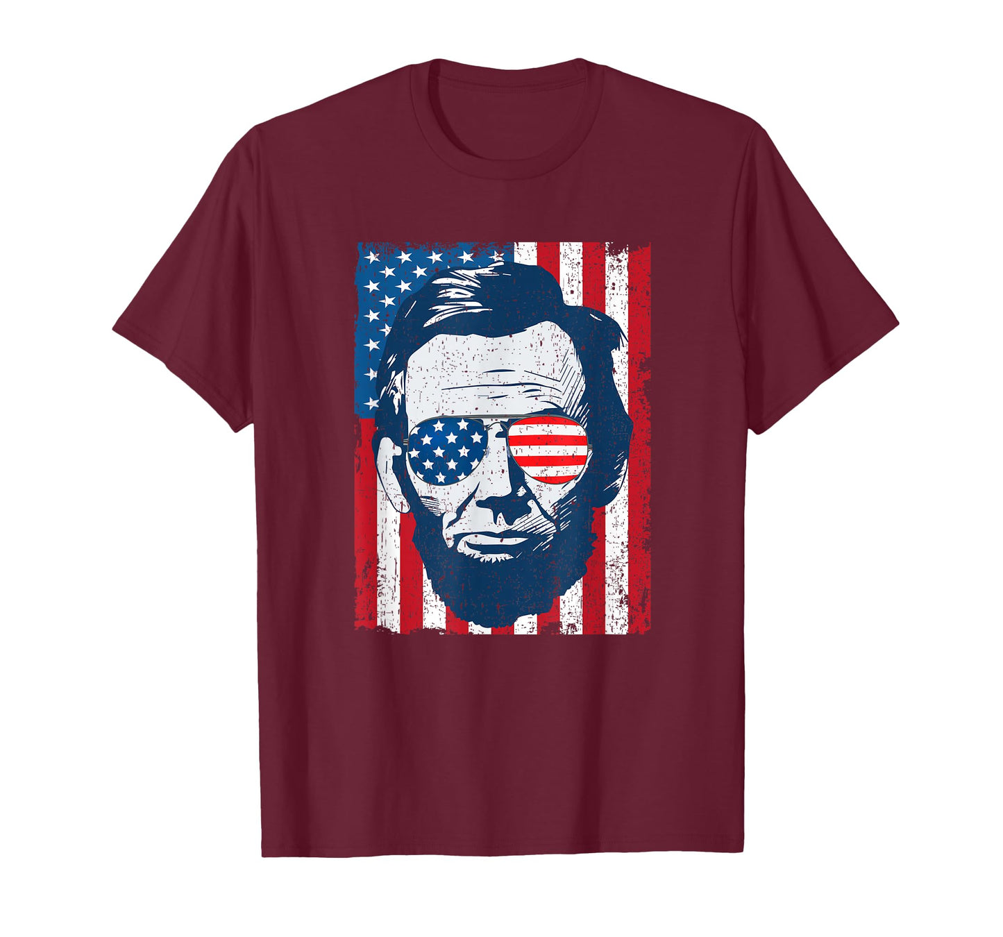 Abe Lincoln Beard Sunglasses & American Flag 4th of July T-Shirt