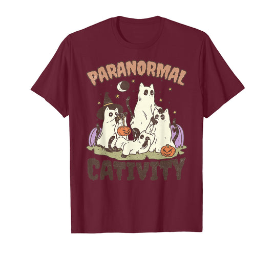 Paranormal Cativity, Cute Retro Halloween Black cat Ghost T-Shirt