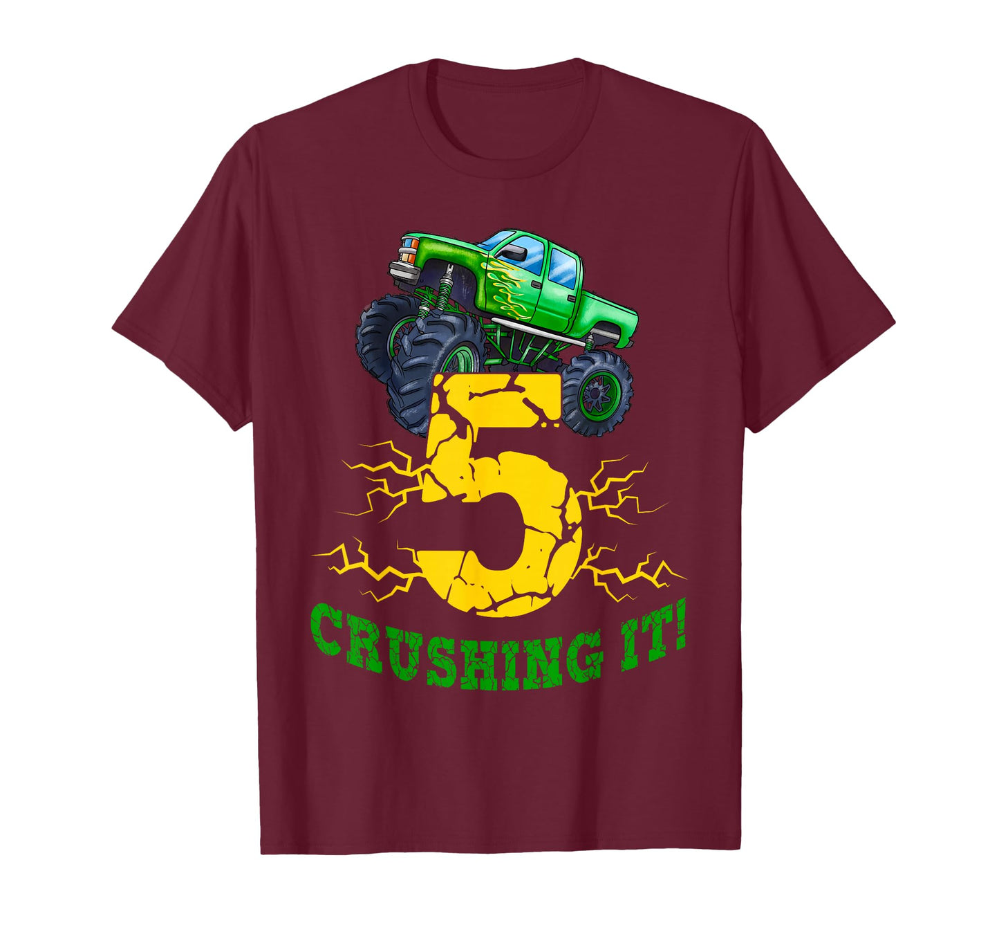 5 Years Old Boys Crushing It Monster Truck 5th Birthday Boy T-Shirt