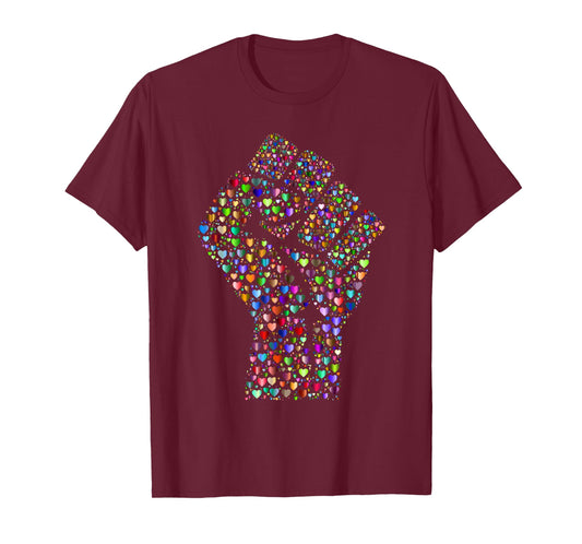 Resist Fist T-Shirt Rainbow Hearts Love T-Shirt