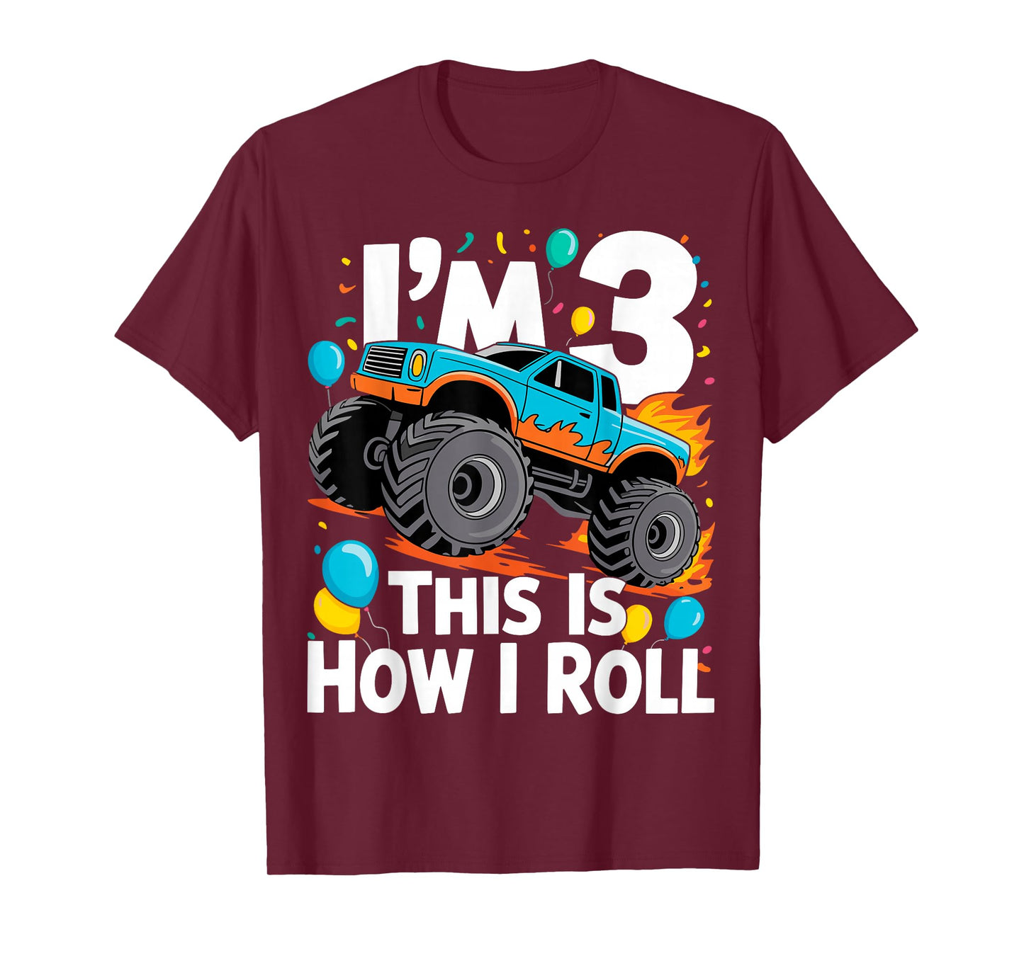 3 Year Old Monster Truck 3rd Birthday Boy Monster Truck T-Shirt