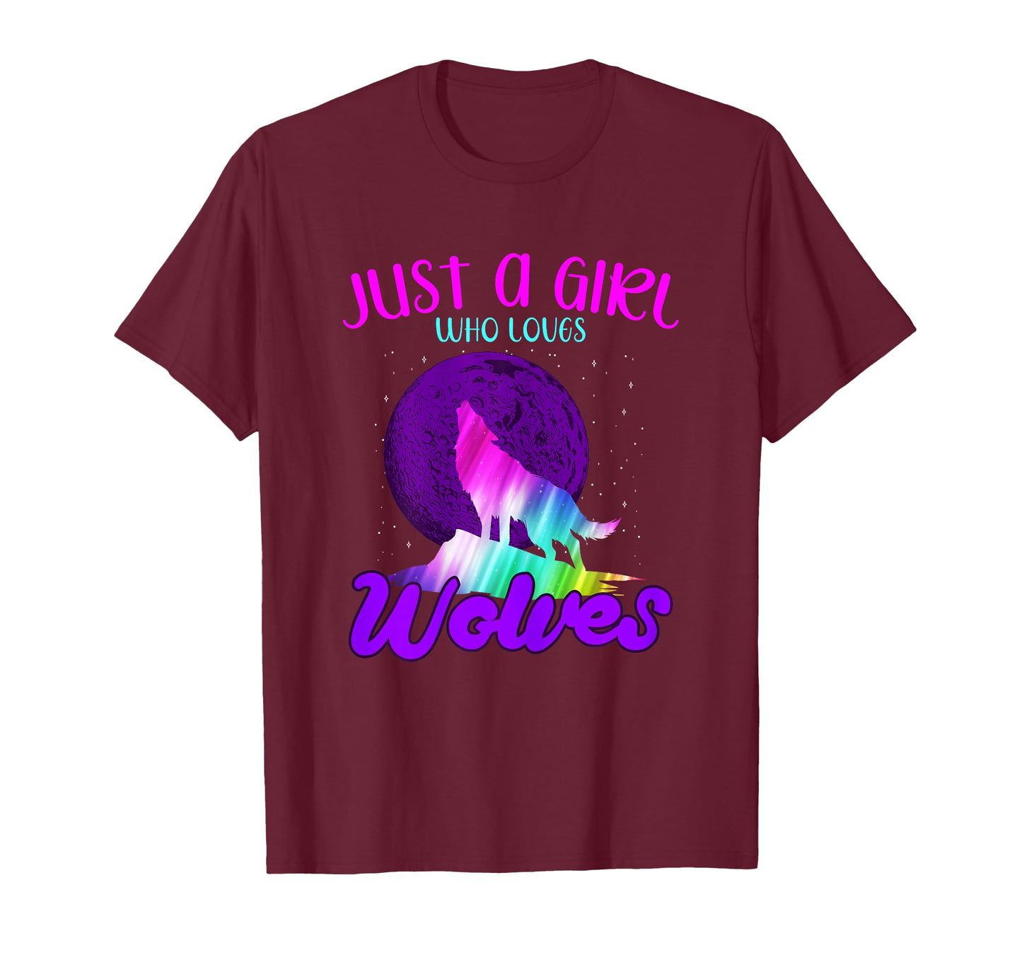Just A Girl Who Loves Wolves Howling At Moon Colorful Wolf T-Shirt