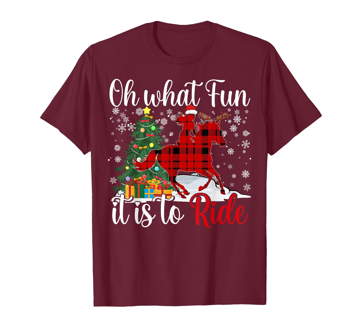 Horse Oh What Fun It Is To Ride Christmas Xmas Girls Women T-Shirt