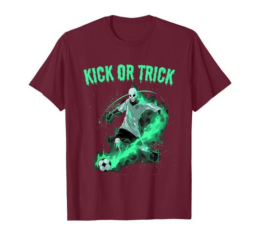 Skeleton Soccer Halloween Kick Or Funny Pun T-Shirt