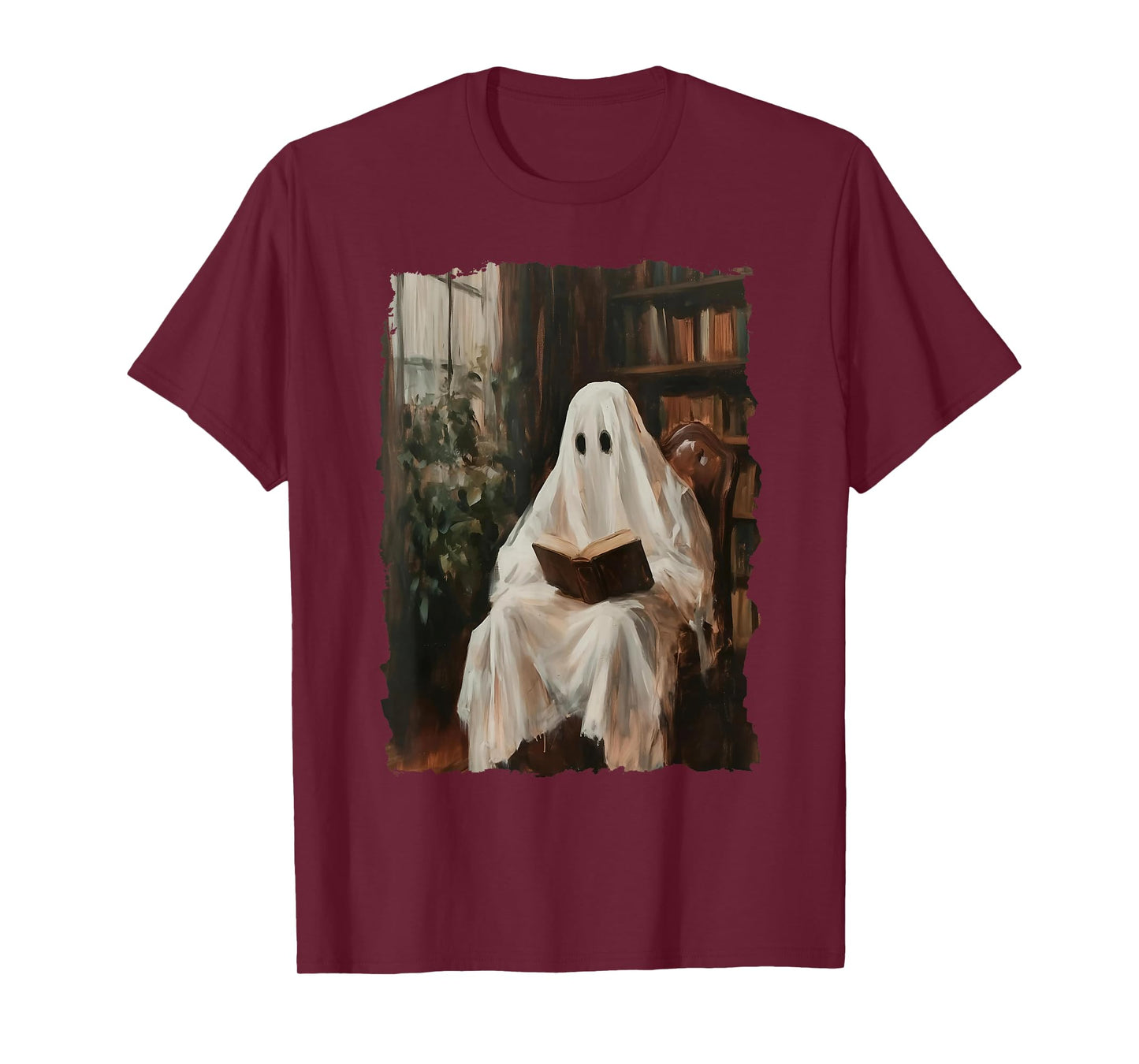 Ghost Library Halloween Book Reading Books Lover Teacher T-Shirt